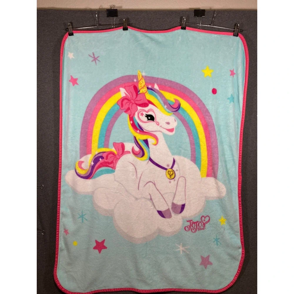 JoJo Siwa Unicorn Rainbow Plush Fleece Throw Blanket Blue Pink 35x46 Kids 2021